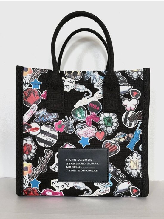 Marc Jacobs Handbags - New Marc Jacobs Cotton Canvas Graphic Sticker-Print Medium Tote Black Multi